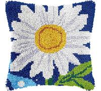 RKFLGEW Latch Hook Pillow Kit Set White Daisies 17 X 17 Inch Cushion Cover Latch Hook Kits Throw Pillowcase Craft Needlework Printed Pattern Canvas Cushion Carpet Hand Craft