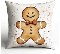 RKFLGEW Latch Hook Pillow Kits Cute Gingerbread Man 17X17Inch DIY Handmade Crochet Yarn Needlework Hook and Latch Kit Printed Canvas Carpet Cushion Cover Home Christmas Decoration