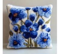 RKFLGEW Latch Hook Pillow Kits for Adults Kids Beginners Blue Wildflowers 17X17 in DIY Pre-Printed Latch Hook Rug Carpet Cushion Kits Cross-Stitch Embroidery Cushion Embroidered Pillow for Home Sofa