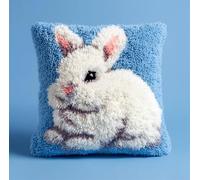 RKFLGEW Latch Hook Pillow Kits for Adults Kids Beginners Little White Rabbit 17X17 in DIY Pre-Printed Latch Hook Rug Carpet Cushion Kits Cross-Stitch Embroidery Cushion Embroidered Pillow for Home S