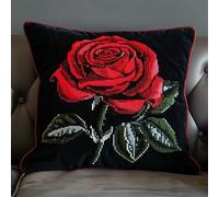 RKFLGEW Latch Hook Pillow Kits Rose 17X17Inch DIY Handmade Crochet Yarn Needlework Hook and Latch Kit Printed Canvas Carpet Cushion Cover Home Christmas Decoration