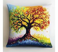 RKFLGEW Pre-Printed DIY Embroidery Latch Hook Pillow Cover Kit,Colorful Tree,43X43Cm Animal Cross Stitch Cushion Covers Kits DIY Craft Needlework Pillowcase Latch Hook Cushion Kits for Kids Adults