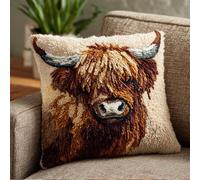 RKFLGEW Pre-Printed DIY Embroidery Latch Hook Pillow Cover Kit,Highland Cow,43X43Cm Animal Cross Stitch Cushion Covers Kits DIY Craft Needlework Pillowcase Latch Hook Cushion Kits for Kids Adults