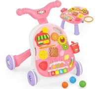 RKIDZ 2-in-1 Sit to Stand Walker and Educational Activity Table Ages 12 Months+,Ideal for Infants and Toddlers (Pink, 38x11x34.5)