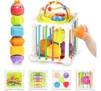 RKIDZ Montessori Infant and Toddler Activity Sensory Cube, Educational Learning Toy with Slide Around Beads, Wisdom Gear, Music Playing Piano, Pairing Shapes, Space Exploration, Shapes Matching Toy