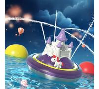 RKIDZ Sky Castle Bath Toy - Floating Light-Up Water Spray Castle with Unicorn | Interactive Bathtub & Pool Toy for Kids | Fun Water Fountain Bath Time Play (Purple, Cartoon)