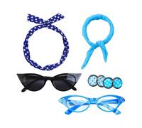 RKJRTK 50s Costume Accessories Set, Chiffons Scarf Cats Eye Glasses Bandana Headband Earrings, 1950s Outfits For Women, Chiffons Scarf Cats Eye Glasses Bandana Headband Earrings
