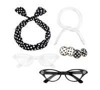 RKJRTK 50s Costume Accessories Set, Chiffons Scarf Cats Eye Glasses Bandana Headband Earrings, 1950s Outfits For Women, Chiffons Scarf Cats Eye Glasses Bandana Headband Earrings