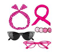 RKJRTK 50s Costume Accessories Set, Chiffons Scarf Cats Eye Glasses Bandana Headband Earrings, 1950s Outfits For Women, Chiffons Scarf Cats Eye Glasses Bandana Headband Earrings