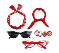 RKJRTK 50s Costume Accessories Set, Chiffons Scarf Cats Eye Glasses Bandana Headband Earrings, 1950s Outfits For Women, Chiffons Scarf Cats Eye Glasses Bandana Headband Earrings