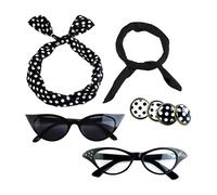 RKJRTK 50s Costume Accessories Set, Chiffons Scarf Cats Eye Glasses Bandana Headband Earrings, 1950s Outfits For Women, Chiffons Scarf Cats Eye Glasses Bandana Headband Earrings