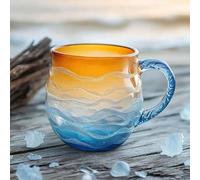 RKJRTK Sea Glass Waves Mug, 12 Oz Handblown Oceanwave Glass Mug Cup, Coastal Waves Drinkware, Uniques Textured Beach Theme Cups, Textured Ocean-Themed Drinkware for Tea/Coffee Artisan-Blown Beach