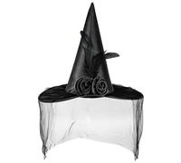 RKJRTK Unisex Halloween Flower Witch Hat With Black Tulle Applique Wizard Hat Adult Teen Cosplay Witch Festivals Party Tool Twist For Women Delicate Male Black For Women Hats Halloween