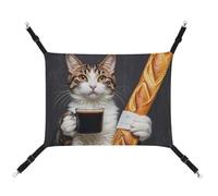 RKJVB 16.9 X 13 Inches Breathable Pet Hammock with Adjustable Straps Cat Bread Coffee Printed Reversible Cat Hanging Bed Dog Mats for Small Rabbits Ferret Guinea Pig