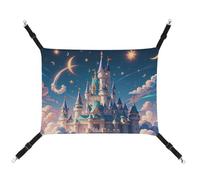 RKJVB 16.9 X 13 Inches Breathable Pet Hammock with Adjustable Straps Cool Aesthetic Castle Printed Reversible Cat Hanging Bed Dog Mats for Small Rabbits Ferret Guinea Pig