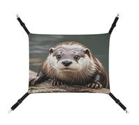 RKJVB 16.9 X 13 Inches Breathable Pet Hammock with Adjustable Straps Cute Otter Printed Reversible Cat Hanging Bed Dog Mats for Small Rabbits Ferret Guinea Pig