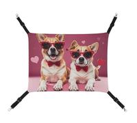 RKJVB 16.9 X 13 Inches Breathable Pet Hammock with Adjustable Straps Dogs Wearing Sunglasses Printed Reversible Cat Hanging Bed Dog Mats for Small Rabbits Ferret Guinea Pig