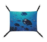 RKJVB 16.9 X 13 Inches Breathable Pet Hammock with Adjustable Straps Fish Hover in The Sea Printed Reversible Cat Hanging Bed Dog Mats for Small Rabbits Ferret Guinea Pig