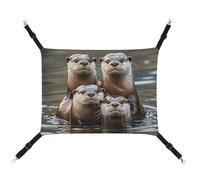 RKJVB 16.9 X 13 Inches Breathable Pet Hammock with Adjustable Straps Three Brown Otters Printed Reversible Cat Hanging Bed Dog Mats for Small Rabbits Ferret Guinea Pig