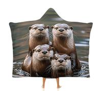 RKJVB Blanket Hoodie Wearable Hooded Throw Blanket Three Brown Otters Printed Cloak Blanket for Women Men, Three Brown Otters, 60"x80"