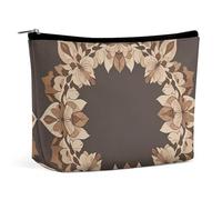 RKJVB Brown Aesthetic Floral Wreath Makeup Bag for Women Portable Cosmetic Bag Waterproof Toiletry Bag Storage Bag Large Makeup Pouch Aesthetic Handheld Makeup Bag for Travel Work, style, One Size
