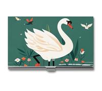 RKJVB Business Card Holder Ancient Flower Swan Slim Business Card Case Professional Name Card Holders Purse Name Card Organizer Minimalist Pocket Card Cases for Men Women
