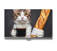 RKJVB Business Card Holder Cat Bread Coffee Slim Business Card Case Professional Name Card Holders Purse Name Card Organizer Minimalist Pocket Card Cases for Men Women