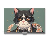 RKJVB Business Card Holder Cool Rich Gangster Boss Cat Slim Business Card Case Professional Name Card Holders Purse Name Card Organizer Minimalist Pocket Card Cases for Men Women
