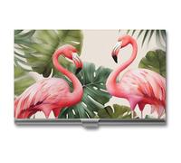 RKJVB Business Card Holder Flamingo Palm Trees Leaf Slim Business Card Case Professional Name Card Holders Purse Name Card Organizer Minimalist Pocket Card Cases for Men Women