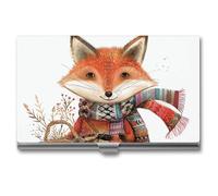RKJVB Business Card Holder Fox Holding Basket Slim Business Card Case Professional Name Card Holders Purse Name Card Organizer Minimalist Pocket Card Cases for Men Women