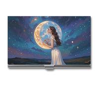 RKJVB Business Card Holder Friendship Under The Giant Moon Slim Business Card Case Professional Name Card Holders Purse Name Card Organizer Minimalist Pocket Card Cases for Men Women