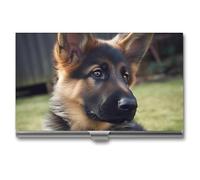 RKJVB Business Card Holder German Shepherd Puppy Slim Business Card Case Professional Name Card Holders Purse Name Card Organizer Minimalist Pocket Card Cases for Men Women