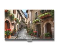 RKJVB Business Card Holder Italian Town Street Slim Business Card Case Professional Name Card Holders Purse Name Card Organizer Minimalist Pocket Card Cases for Men Women