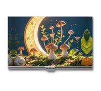 RKJVB Business Card Holder Mushroom Moon And Stars Slim Business Card Case Professional Name Card Holders Purse Name Card Organizer Minimalist Pocket Card Cases for Men Women