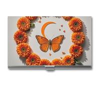 RKJVB Business Card Holder Orange Butterfly Moon Slim Business Card Case Professional Name Card Holders Purse Name Card Organizer Minimalist Pocket Card Cases for Men Women
