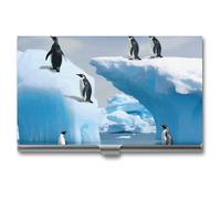 RKJVB Business Card Holder Penguins On The Iceberg Slim Business Card Case Professional Name Card Holders Purse Name Card Organizer Minimalist Pocket Card Cases for Men Women