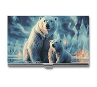 RKJVB Business Card Holder Polar Bears Northern Lights Slim Business Card Case Professional Name Card Holders Purse Name Card Organizer Minimalist Pocket Card Cases for Men Women, Polar Bears Northern