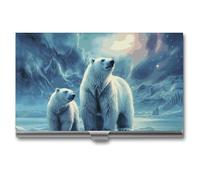 RKJVB Business Card Holder Polar Bears Northern Lights Slim Business Card Case Professional Name Card Holders Purse Name Card Organizer Minimalist Pocket Card Cases for Men Women