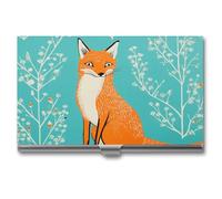 RKJVB Business Card Holder Turquoise And Fox Slim Business Card Case Professional Name Card Holders Purse Name Card Organizer Minimalist Pocket Card Cases for Men Women