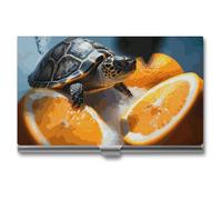 RKJVB Business Card Holder Turtles Emerging from Oranges Slim Business Card Case Professional Name Card Holders Purse Name Card Organizer Minimalist Pocket Card Cases for Men Women, Turtles Emerging