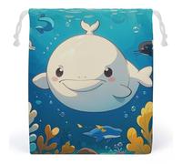 RKJVB Cartoon White Whale Drawstring Bags Dust-proof Storage Bag Breathable Canvas Bag Reusable Muslin Bag for Party Wedding Xmas Gift Bag