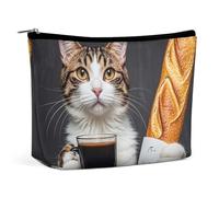 RKJVB Cat Bread Coffee Makeup Bag for Women Portable Cosmetic Bag Waterproof Toiletry Bag Storage Bag Large Makeup Pouch Aesthetic Handheld Makeup Bag for Travel Work, style, One Size