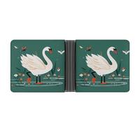 RKJVB Classic Slimfold Wallet for Women Ancient Flower Swan Bifold Credit Card Holder Wallet for Men Leather Wallet with ID Window And Multiple Card Slots Mini Wallet, Ancient Flower Swan, 4.6 × 3.7 ×