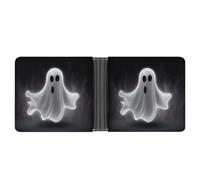 RKJVB Classic Slimfold Wallet for Women Black And Halloween Ghost Bifold Credit Card Holder Wallet for Men Leather Wallet with ID Window And Multiple Card Slots Mini Wallet, Black And Halloween Ghost,