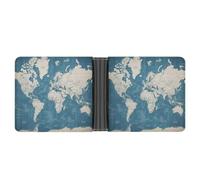 RKJVB Classic Slimfold Wallet for Women Blue Map of The World Bifold Credit Card Holder Wallet for Men Leather Wallet with ID Window And Multiple Card Slots Mini Wallet, Blue Map of The World, 4.6 ×