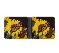 RKJVB Classic Slimfold Wallet for Women Butterflys on The Sunflowers Bifold Credit Card Holder Wallet for Men Leather Wallet with ID Window And Multiple Card Slots Mini Wallet, Butterflys on The