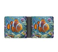 RKJVB Classic Slimfold Wallet for Women Cartoon Clown Fish Bifold Credit Card Holder Wallet for Men Leather Wallet with ID Window And Multiple Card Slots Mini Wallet, Cartoon Clown Fish, 4.6 × 3.7 × 1