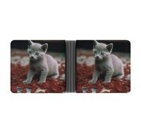 RKJVB Classic Slimfold Wallet for Women Cat And Petals Bifold Credit Card Holder Wallet for Men Leather Wallet with ID Window And Multiple Card Slots Mini Wallet, Cat And Petals, 4.6 × 3.7 × 1 inches,
