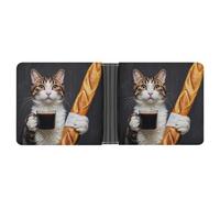 RKJVB Classic Slimfold Wallet for Women Cat Bread Coffee Bifold Credit Card Holder Wallet for Men Leather Wallet with ID Window And Multiple Card Slots Mini Wallet, Cat Bread Coffee, 4.6 × 3.7 × 1