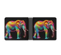 RKJVB Classic Slimfold Wallet for Women Colorful Elephants Bifold Credit Card Holder Wallet for Men Leather Wallet with ID Window And Multiple Card Slots Mini Wallet, Colorful Elephants, 4.6 × 3.7 × 1